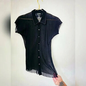 VINTAGE JEAN PAUL GAULTIER MAILLE HOMME 1990s Sheer Button Up Collared Shirt